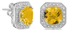 3.59CT DIAMOND & AAA CITRINE 14KT YELLOW GOLD CUSHION & ROUND OCTAGON EARRINGS