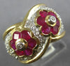 ESTATE 2.0CT DIAMOND & AAA RUBY 14K 2 TONE GOLD DOUBLE FLOWER INFINITY LOVE RING