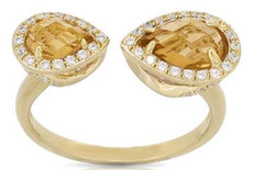 1.39CT DIAMOND & AAA CITRINE 14K YELLOW GOLD PEAR SHAPE & ROUND TENSION FUN RING