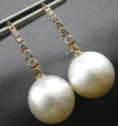 ESTATE .30CT DIAMOND & AAA SOUTH SEA PEARL 14KT ROSE GOLD FUN LEVERBACK EARRINGS
