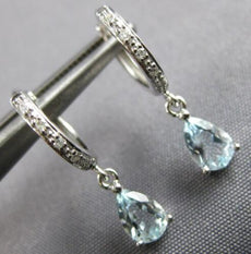 2.16CT DIAMOND & AAA AQUAMARINE 14KT WHITE GOLD PEAR SHAPE & ROUND STUD EARRINGS