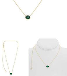 1.46CT AAA EMERALD 14KT YELLOW GOLD SOLITAIRE SQUARE OVAL OCTAGON LOVE NECKLACE