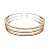 ESTATE WIDE 2.42CT DIAMOND 18KT TRI COLOR GOLD 3D 3 ROW CUFF BANGLE BRACELET