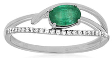 .53CT DIAMOND & AAA EMERALD 14K WHITE GOLD 3D OVAL & ROUND CRISS CROSS LOVE RING