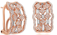 WIDE .65CT DIAMOND 14K WHITE & ROSE GOLD MULTI FLOWER MULTI ROW CLIP ON EARRINGS