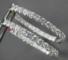 LARGE 2.77CT DIAMOND 18KT WHITE GOLD 3D INSIDE OUT OVAL HOOP HANGING EARRINGS