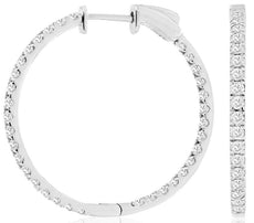 ESTATE 1.50CT DIAMOND 14K WHITE GOLD 3D CLASSIC INSIDE OUT HOOP HANGING EARRINGS