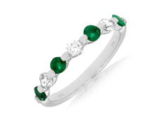 .78CT DIAMOND & AAA EMERALD 14K WHITE GOLD 7 STONE SHARED PRONG ANNIVERSARY RING