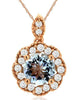 .71CT DIAMOND & AAA AQUAMARINE 14K ROSE GOLD 3D FLOWER FILIGREE FLOATING PENDANT