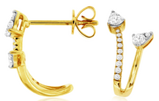 ESTATE .37CT DIAMOND 14K 2 TONE GOLD ROUND DOUBLE LEAF UMBRELLA HANGING EARRINGS