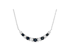 .50CT DIAMOND & AAA SAPPHIRE 14KT WHITE GOLD 11 STONE JOURNEY CRESCENT NECKLACE