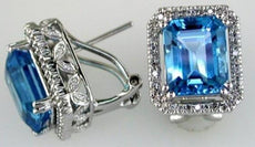 8.30CT DIAMOND & AAA BLUE TOPAZ 14KT WHITE GOLD SQUARE CLIP ON HANGING EARRINGS