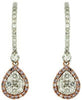 1.02CT WHITE & PINK DIAMOND 14K WHITE GOLD 3D CLUSTER TEAR DROP HANGING EARRINGS