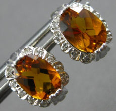 1.47CT DIAMOND & AAA CITRINE 14KT WHITE GOLD OVAL & ROUND FLOWER STUD EARRINGS