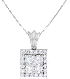 1.0CT DIAMOND 14KT WHITE GOLD ROUND CLASSIC SQUARE 4 STONE FUN FLOATING PENDANT