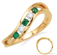 .35CT DIAMOND & AAA EMERALD 14KT YELLOW GOLD 3D 5 STONE CHANNEL SWIRL FUN RING