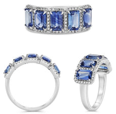 3.53CT DIAMOND & AAA SAPPHIRE PLATINUM 3D ROUND & EMERALD CUT 5 STONE HALO RING