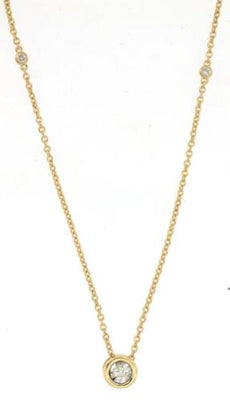 .11CT DIAMOND 14KT YELLOW GOLD ROUND BEZEL BY THE YARD SOLITAIRE LOVE NECKLACE