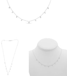 .13CT DIAMOND 14KT WHITE GOLD ROUND & BAGUETTE STAR OF DAVID LOVE KNOT NECKLACE