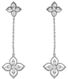 ESTATE .61CT DIAMOND 14KT WHITE GOLD 3D CLASSIC FLOWER FILIGREE HANGING EARRINGS