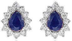 .49CT DIAMOND & AAA SAPPHIRE 14KT WHITE GOLD 3D PEAR SHAPE & ROUND STUD EARRINGS