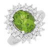 3.85CT DIAMOND & AAA PERIDOT 14K WHITE GOLD 3D OVAL & ROUND DOUBLE HALO FUN RING
