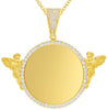 LARGE 1.86CT DIAMOND 14KT YELLOW GOLD 3D ENGRAVEABLE CIRCULAR FLOATING PENDANT