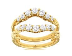 .92CT DIAMOND 14KT YELLOW GOLD 3D ROUND 7 STONE DOUBLE V INSERT ANNIVERSARY RING