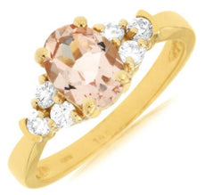 1.32CT DIAMOND & AAA MORGANITE 14K YELLOW GOLD 3D CLASSIC OVAL & ROUND LOVE RING