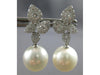 ESTATE LARGE 1.05CT DIAMOND & AAA SOUTH SEA PEARL 18K WHITE GOLD 3D MULTI LEAF EARRINGS