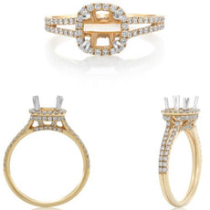 .51CT DIAMOND 14KT YELLOW GOLD 3D ROUND SQUARE HALO SEMI MOUNT ENGAGEMENT RING