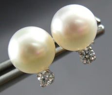 ESTATE .06CT DIAMOND & AAA SOUTH SEA PEARL 14KT WHITE GOLD CLASSIC STUD EARRINGS