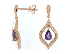 .99CT DIAMOND & AAA AMETHYST 14K ROSE GOLD PEAR SHAPE & ROUND TEAR DROP EARRINGS