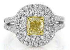 1.89CT WHITE & FANCY YELLOW DIAMOND 18KT 2 TONE GOLD 3D CIRCULAR ENGAGEMENT RING