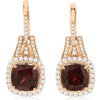 LARGE 6.20CT DIAMOND & AAA GARNET 14KT ROSE GOLD CUSHION HALO HANGING EARRINGS
