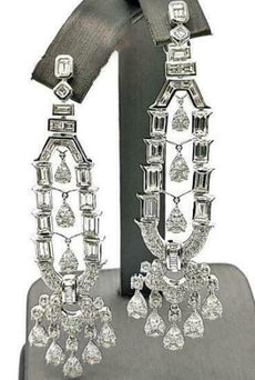 EXTRA LARGE 11.61CT DIAMOND 18KT WHITE GOLD COCKTAIL CHANDELIER HANGING EARRINGS