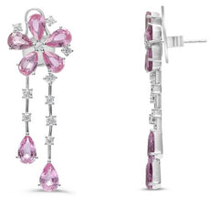 8.39CT DIAMOND & AAA PINK SAPPHIRE 18KT WHITE GOLD PEAR SHAPE & ROUND EARRINGS