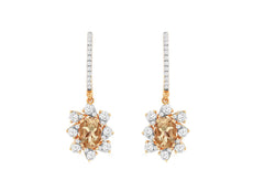 1.42CT DIAMOND & AAA MORGANITE 14KT ROSE GOLD FLOWER LEVERBACK HANGING EARRINGS