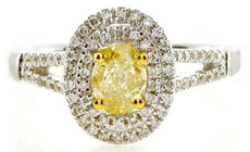 .90CT WHITE & FANCY YELLOW DIAMOND 18KT 2 TONE GOLD OVAL & ROUND ENGAGEMENT RING