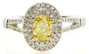 .90CT WHITE & FANCY YELLOW DIAMOND 18KT 2 TONE GOLD OVAL & ROUND ENGAGEMENT RING