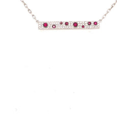 .44CT DIAMOND & AAA RUBY 18K WHITE GOLD RECTANGULAR BAR ETOILE LOVE FUN NECKLACE