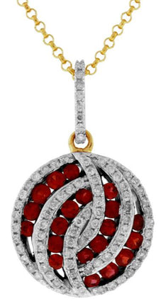 .88CT DIAMOND & AAA RUBY 14KT YELLOW GOLD MULTI ROW CRISS CROSS FLOATING PENDANT