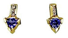.67CT DIAMOND & AAA TANZANITE 14KT YELLOW GOLD ROUND & TRILLION HANGING EARRINGS