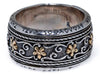 WIDE 18KT YELLOW GOLD & 925 SILVER 3D HANDCRAFTED MULTI FLOWER ANNIVERSARY RING