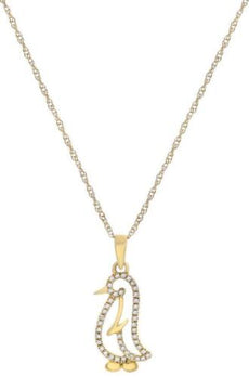 ESTATE .10CT DIAMOND 14KT YELLOW GOLD CLASSIC HAPPY PENGUIN FUN FLOATING PENDANT