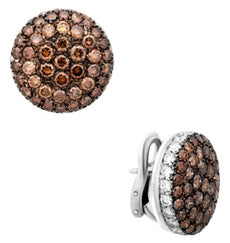 6.30CT WHITE & BROWN DIAMOND 18KT WHITE GOLD 3D CLIRCULAR CLIP ON STUD EARRINGS