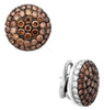 6.30CT WHITE & BROWN DIAMOND 18KT WHITE GOLD 3D CLIRCULAR CLIP ON STUD EARRINGS