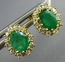 ESTATE 1.50CT DIAMOND & AAA EMERALD 14K YELLOW GOLD 3D OVAL FLOWER STUD EARRINGS