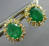 ESTATE 1.50CT DIAMOND & AAA EMERALD 14K YELLOW GOLD 3D OVAL FLOWER STUD EARRINGS