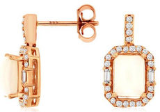 1.76CT DIAMOND & AAA OPAL 14K ROSE GOLD ROUND & BAGUETTE SQUARE OCTAGON EARRINGS